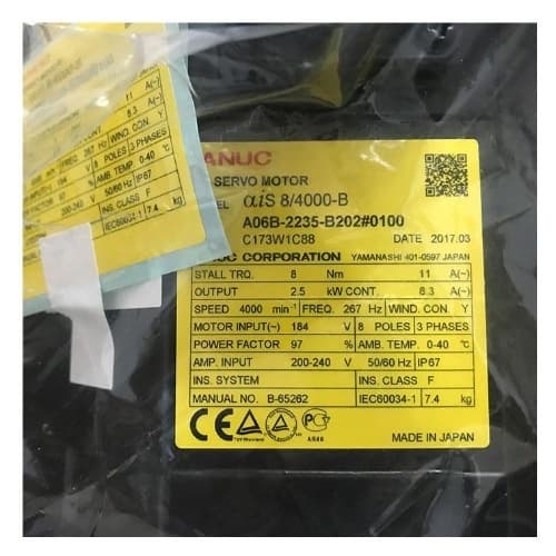 Fanuc A06B-2235-B202#0100: SEALED AC SERVO MDL AiS 8/4000-B Fanuc A06B-2235-B202#0100: SEALED AC SERVO MDL AiS 8/4000-B