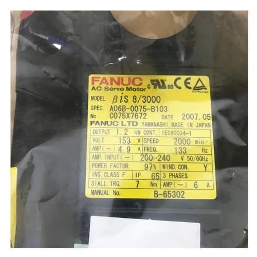 Fanuc A06b-0075-B103:AC SERVO MDL BiS8/3000 Fanuc A06b-0075-B103:AC SERVO MDL BiS8/3000