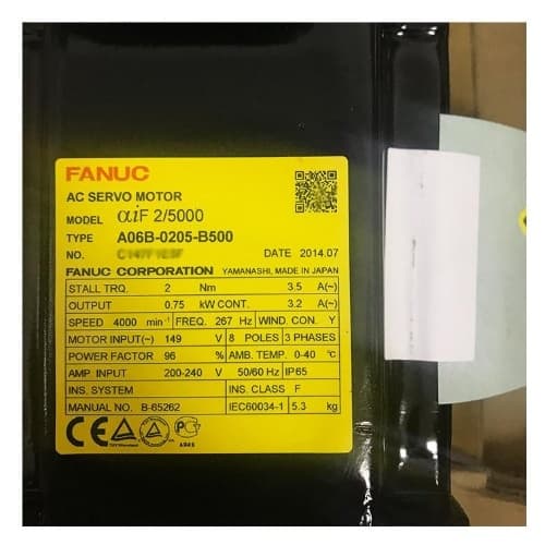 Fanuc A06B-0205-B500 :AC Động cơ servo MDL AiF2/5000 Fanuc A06B-0205-B500 :AC Động cơ servo MDL AiF2/5000